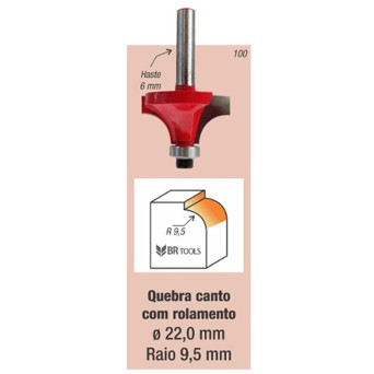 Fresa Tupia Canto Arredondado Rolamentada Raio 9,5mm Haste 6mm