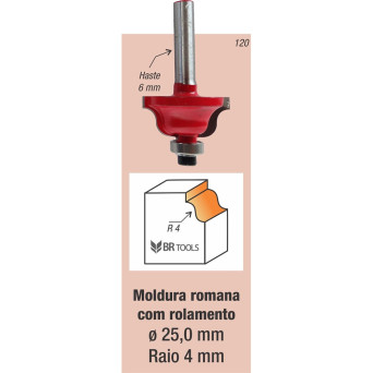 Fresa Tupia Moldura Romana Rolamentada Haste 6mm