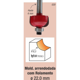 Fresa Tupia Borda Meia Cana Rolamentada 22mm Haste 6mm