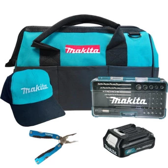 Kit Energia Jogo Bits Multi Canivete  Bolsa e Bateria 12v 2Ah CXT Makita 