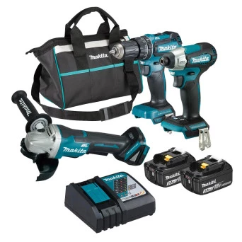 Kit Parafusadeiras + esmerilhadeira 2 Bat Lítio Bivolt 18V 3Ah DLX2416X1+DGA504Z Makita