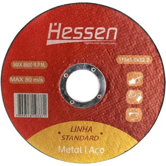 Disco De Corte Inox/metal 4.1/2"- 1mm Espessura- 7/8" Furo Padrão- (115x1,x22,2mm) Hessen