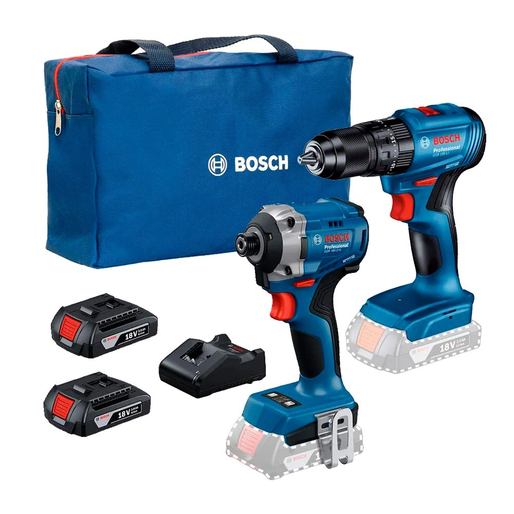 Kit Parafusadeira e Furadeira 2 Bat 2AH 18V Bivolt Com Bolsa GSB185Li + GDR18V215 Bosch