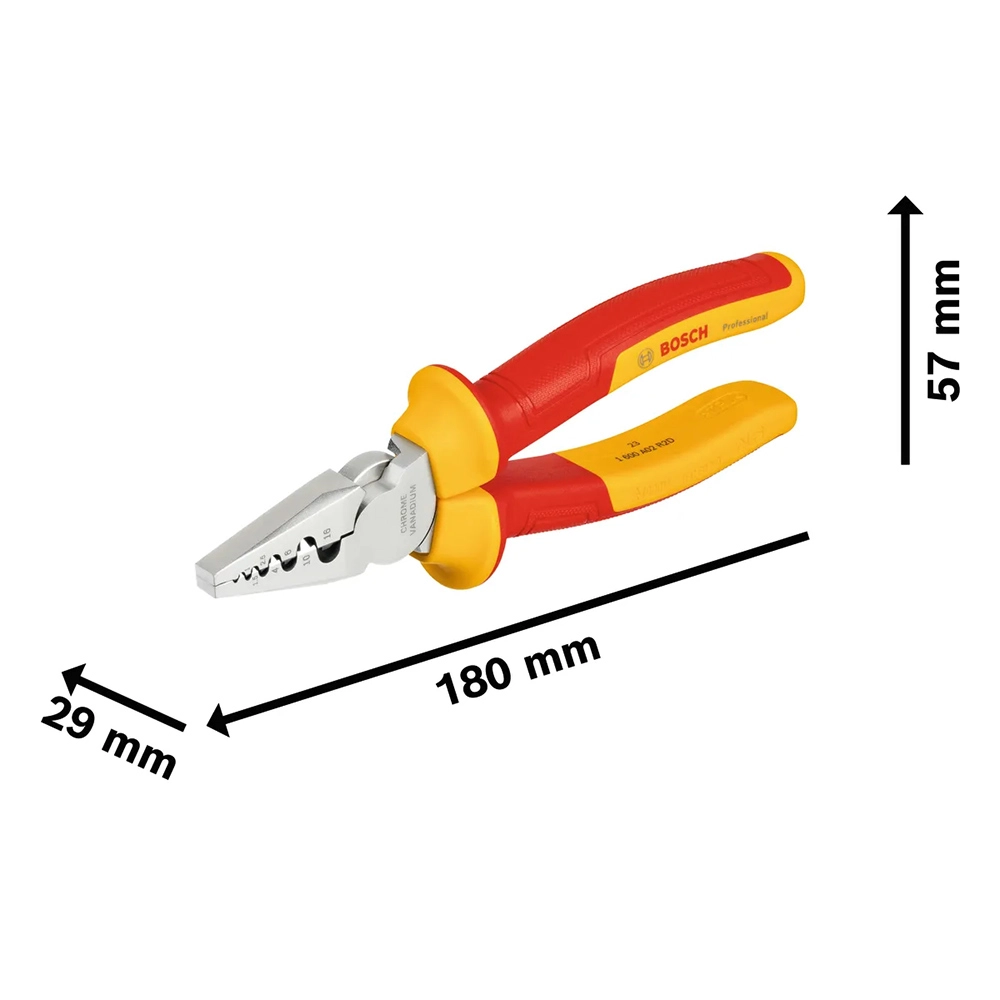 Alicate de Crimpagem Terminais 180mm VDE 1600A02NE6000 Bosch Alicate de Crimpagem Terminais 180mm VDE 1600A02NE6000 Bosch