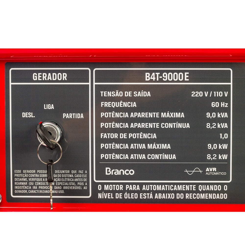Gerador de Energia Á Gasolina Partida Elétrica 16,5HP 9Kva B4T9000E Branco