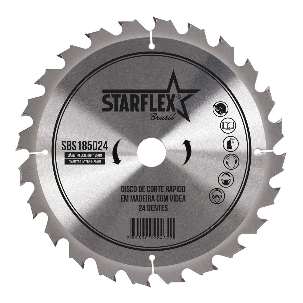 Disco Serra Circular Vídea 7.1/4 (185mm) 24 Dentes SBS185D24 Starflex Disco Serra Circular Vídea 7.1/4 (185mm) 24 Dentes SBS185D24 Starflex