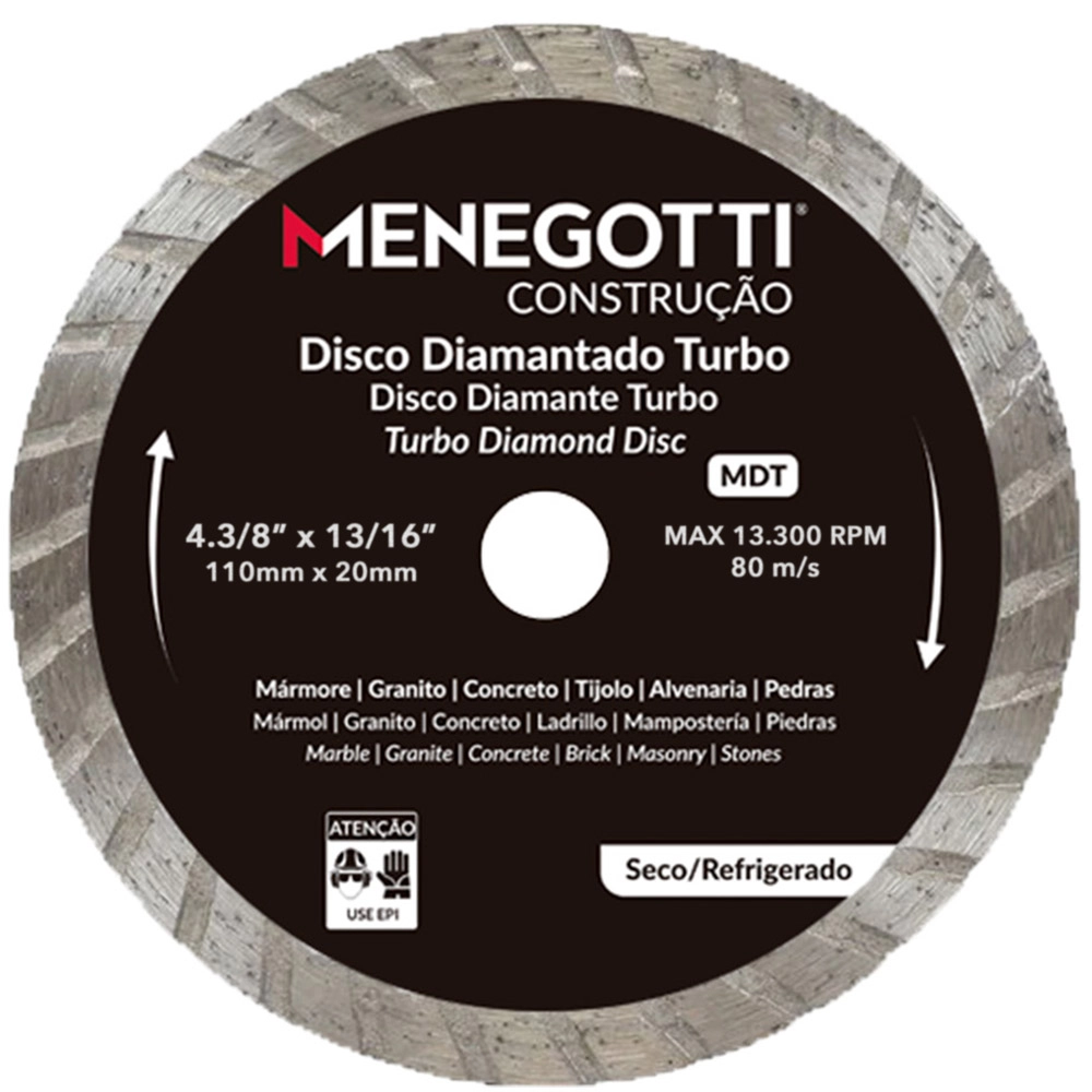 Kit 10 Disco Diamantado Turbo 4.3/8 Pol (110mm) MDT Menegotti Kit 10 Disco Diamantado Turbo 4.3/8 Pol (110mm) MDT Menegotti