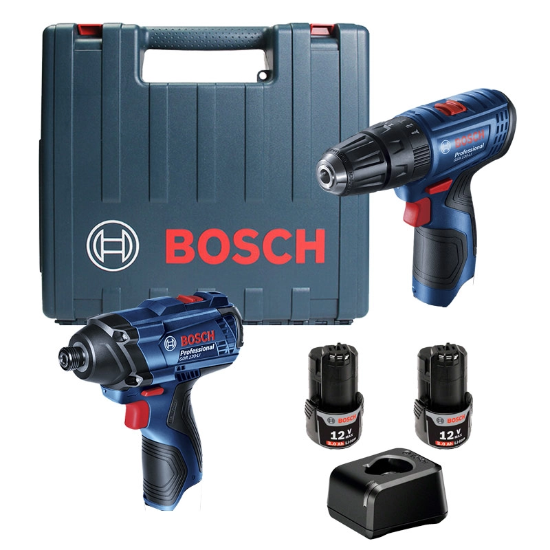 Kit Parafusadeira e Furadeira 2 Bateria Lítio 2AH Bivolt 12V GSB120LI GDR120LI Bosch