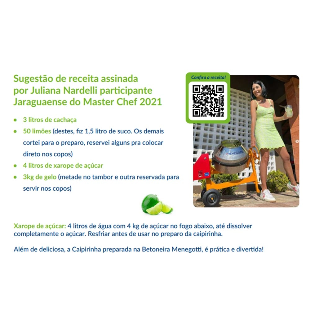 Betoneira de Inox 15L Bivolt Menegotti