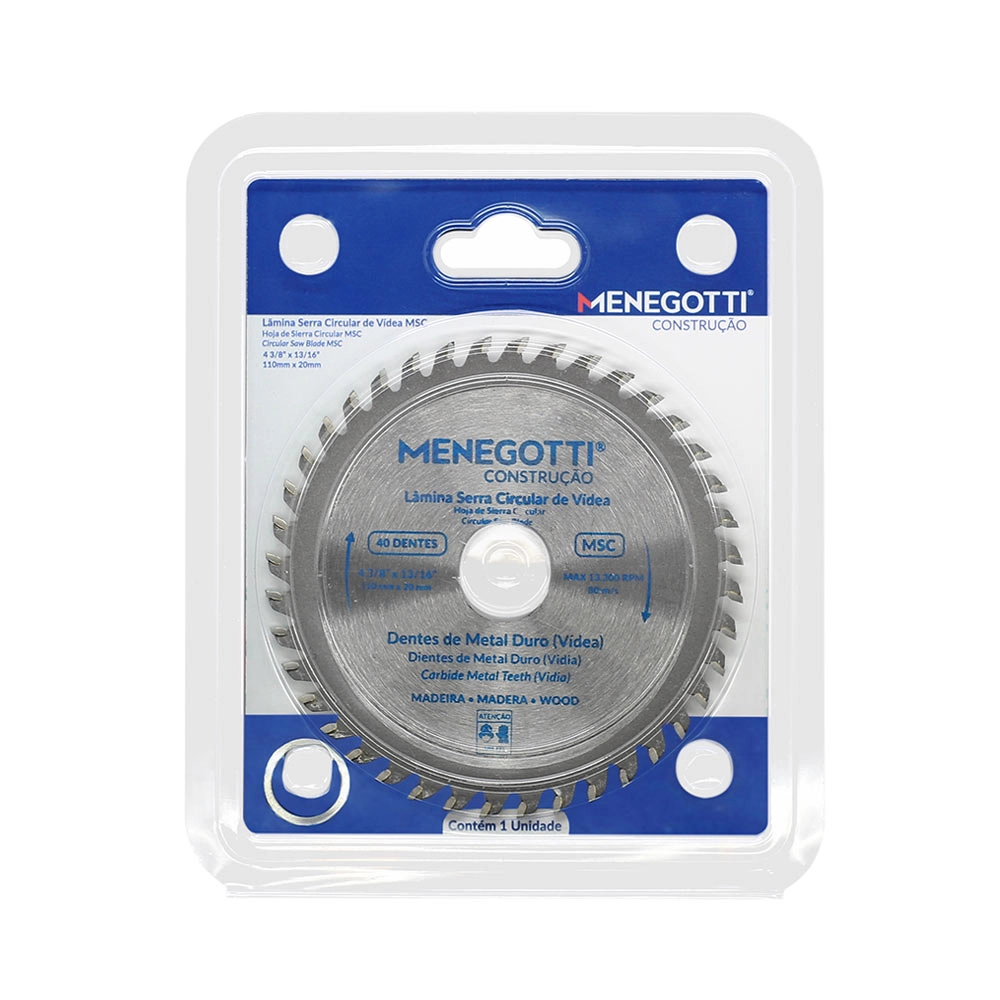 Disco Serra Circular Vídea 4.3/8 Pol (110mm) 40 Dentes MSC Menegotti