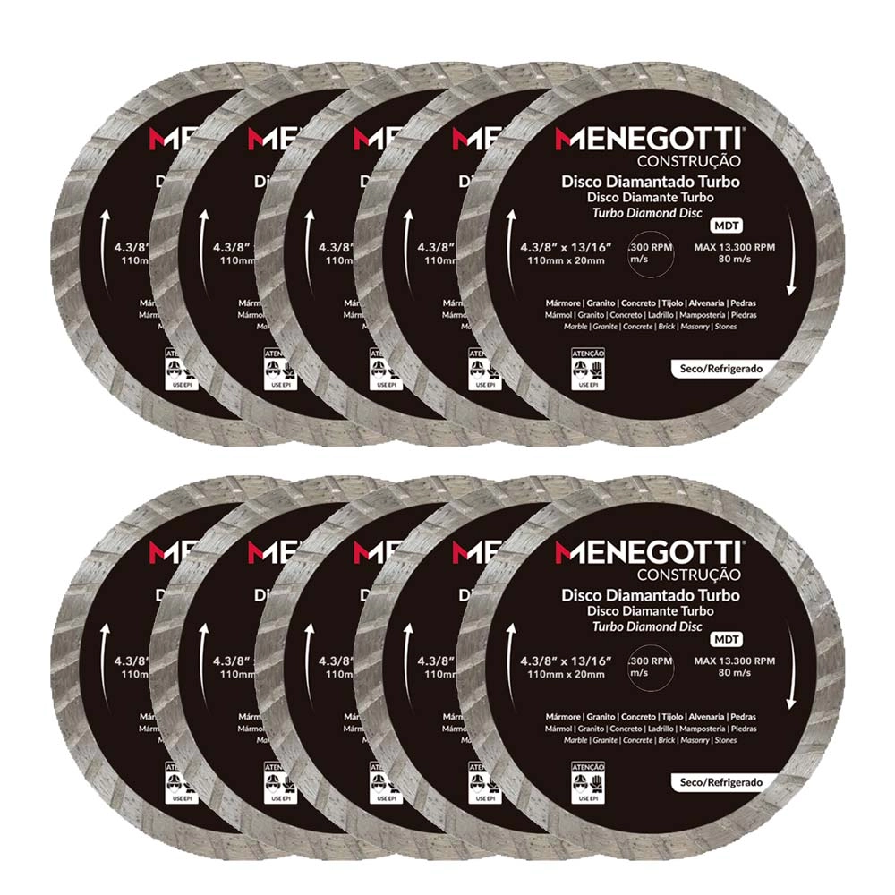 Kit 10 Disco Diamantado Turbo 4.3/8 Pol (110mm) MDT Menegotti Kit 10 Disco Diamantado Turbo 4.3/8 Pol (110mm) MDT Menegotti