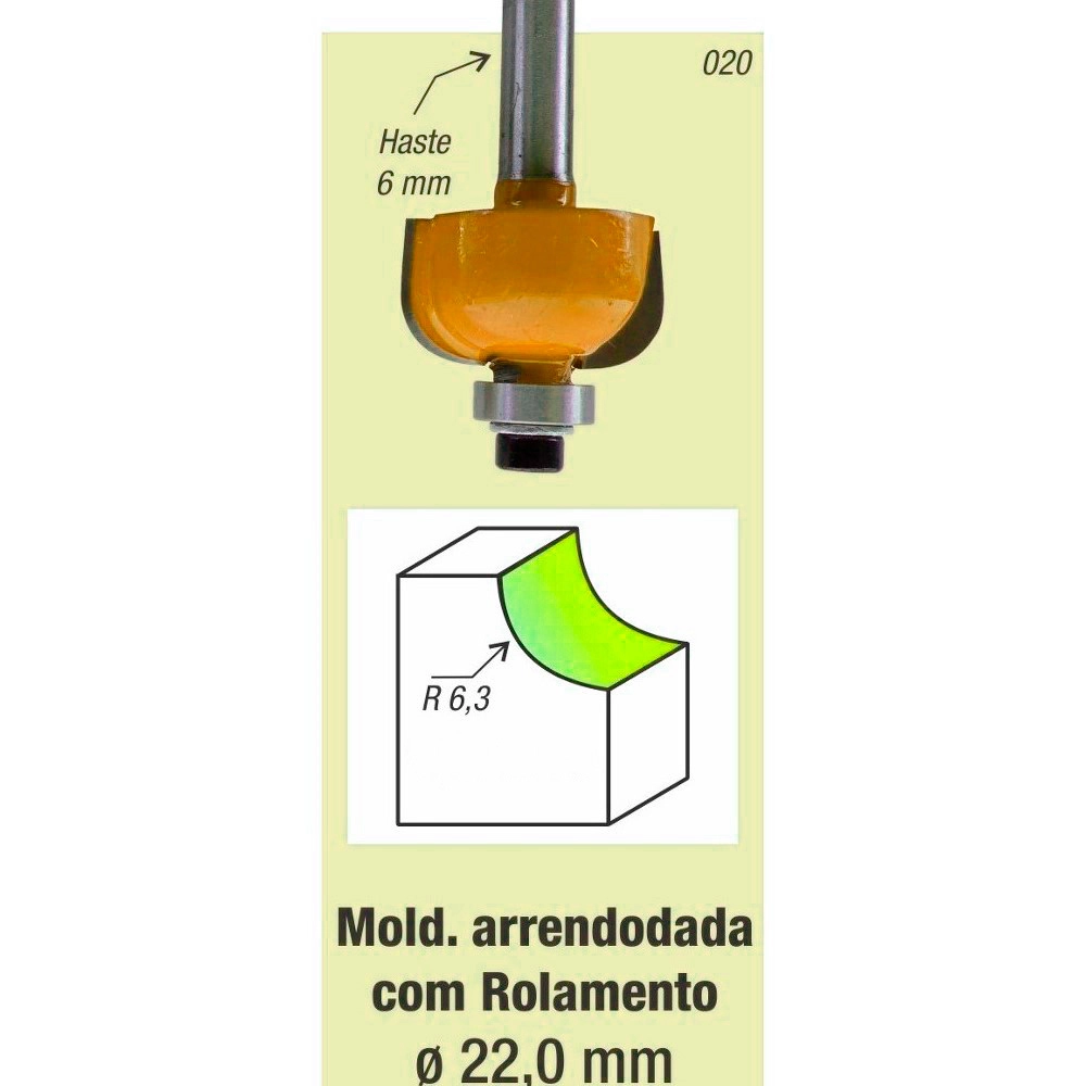 Kit 4 Fresa Tupia Borda Meia Cana Rolamentada 22mm Haste 6mm