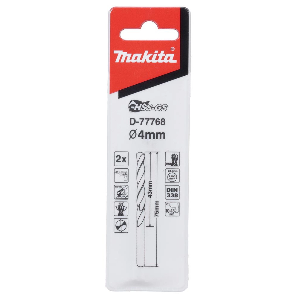 Kit 2 Brocas Aço Rápido Metal 4mm D77768 Makita