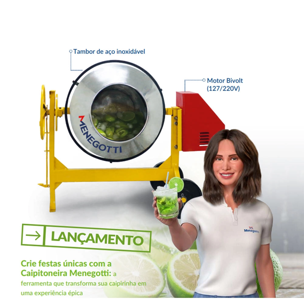 Betoneira de Inox 15L Bivolt Menegotti