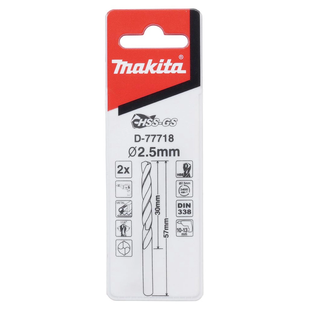 Kit 2 Brocas Aço Rápido 2.5X57mm D77718 Makita