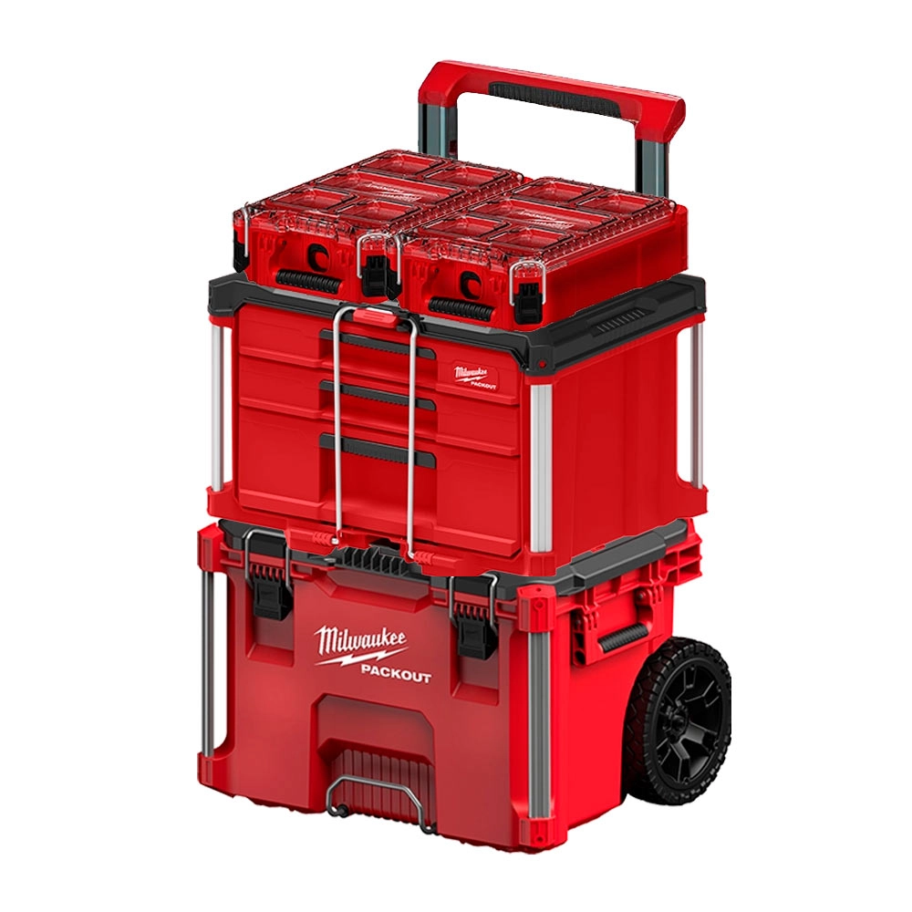 Kit Maletas e Caixas Com Carrinho Packout 3 Milwaukee