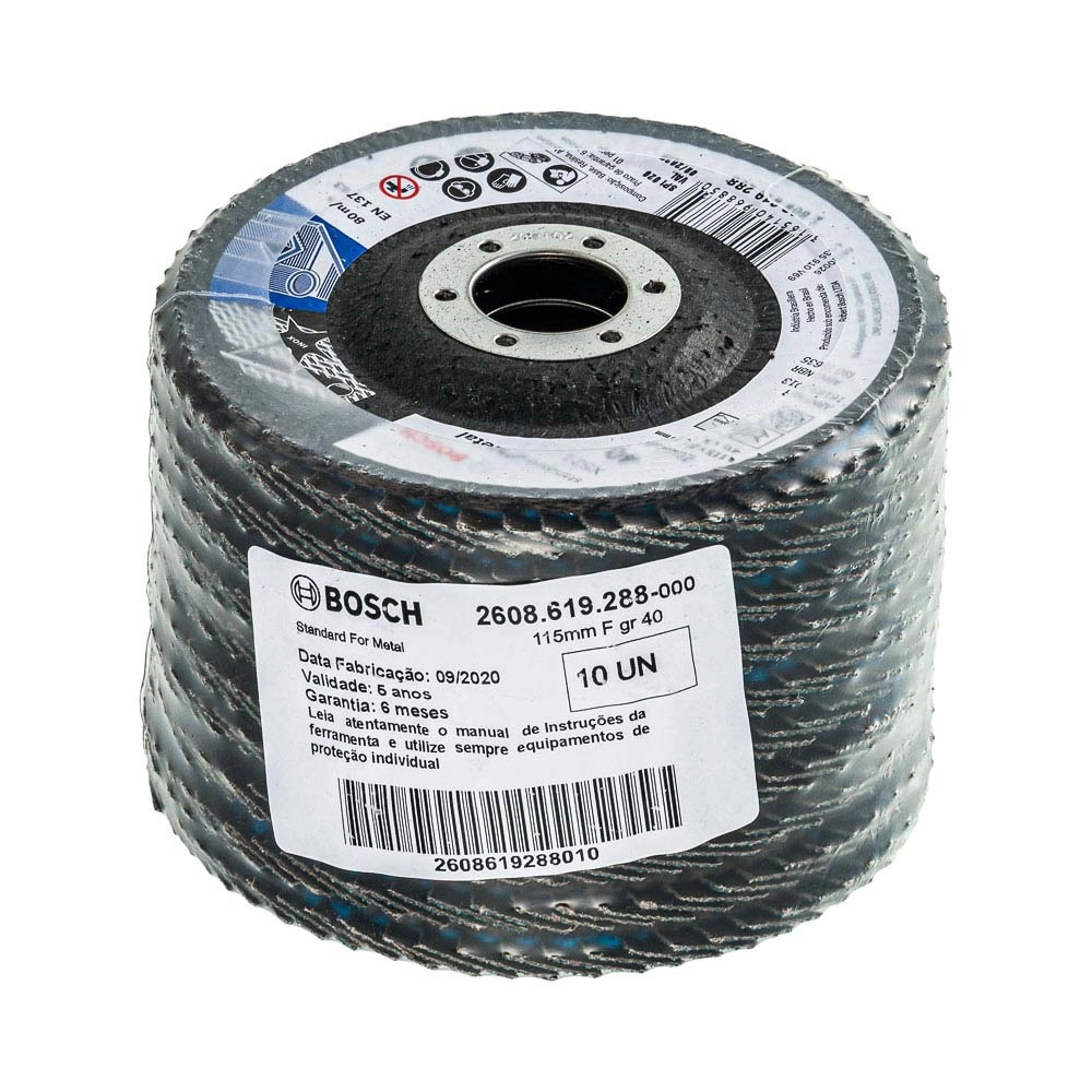 Kit 10 Discos Flap 115mm para Metal GR40 Bosch
