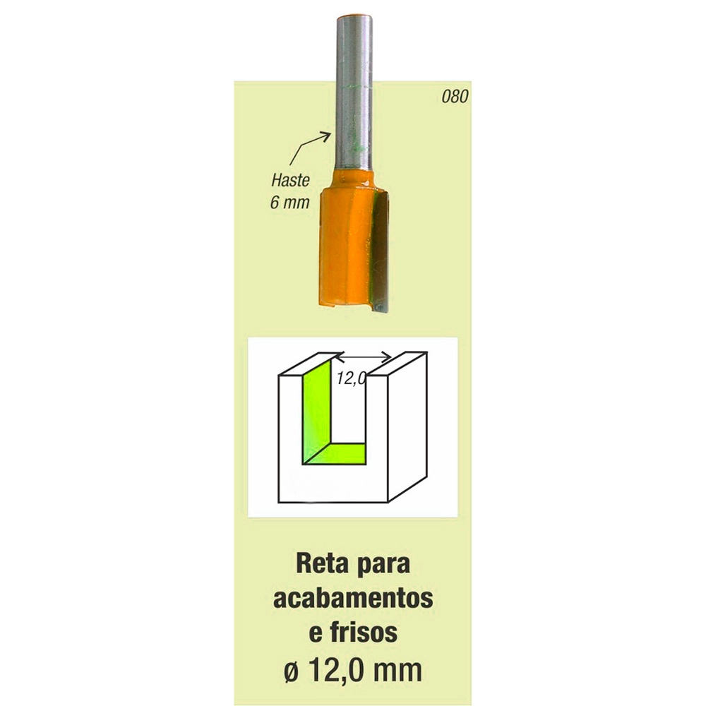 Kit 10 Fresa Tupia Paralela 12mm Haste 6mm