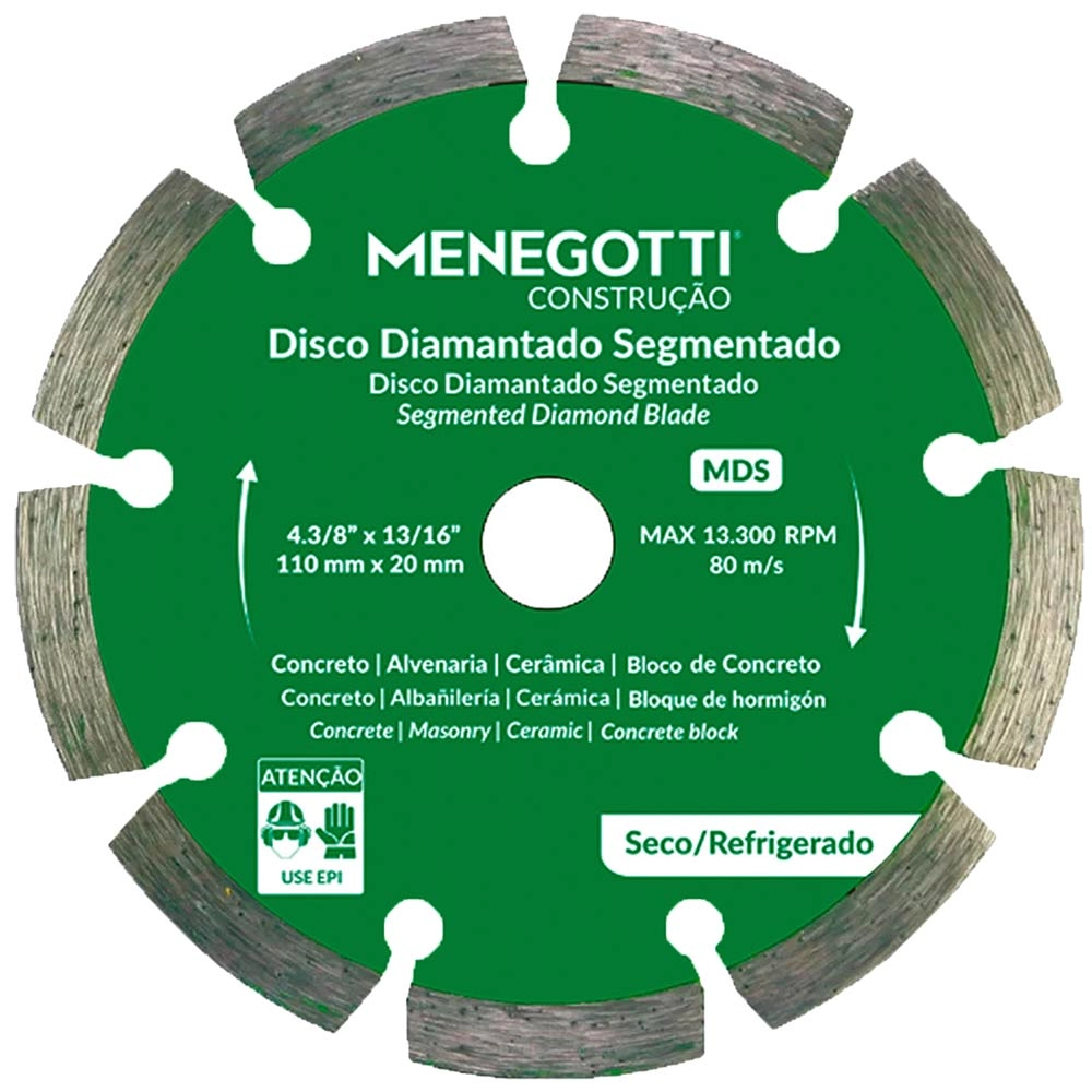 Kit 10 Disco Diamantado Segmentado 4.3/8 Pol (110mm) MDS Menegotti Kit 10 Disco Diamantado Segmentado 4.3/8 Pol (110mm) MDS Menegotti