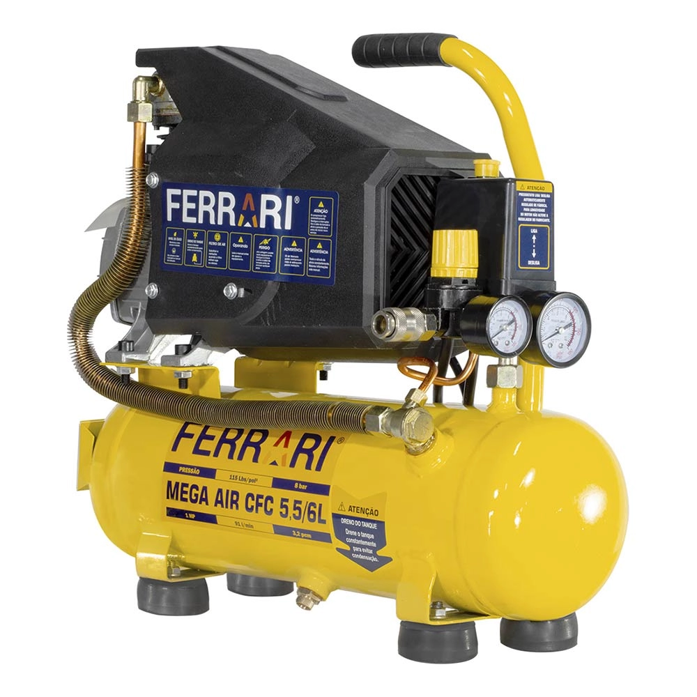 Compressor de Ar 1HP Monof 5,5 Pés 6 litros 115PSI CPC5,5/6L Ferrari 