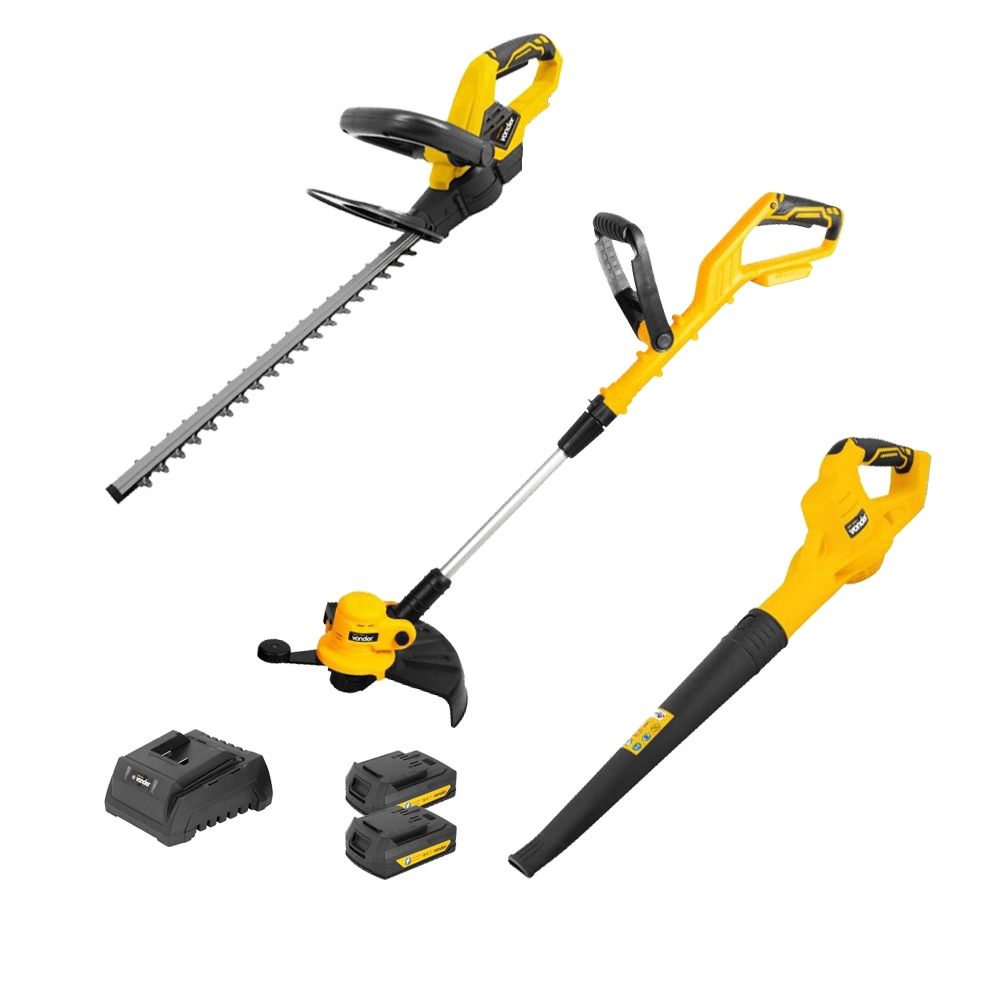 Kit Aparador Grama + Cerca Viva + Soprador de Folhas 2 Bat 18V 2AH SAAVK Vonder Kit Aparador Grama + Cerca Viva + Soprador de Folhas 2 Bat 18V 2AH SAAVK Vonder