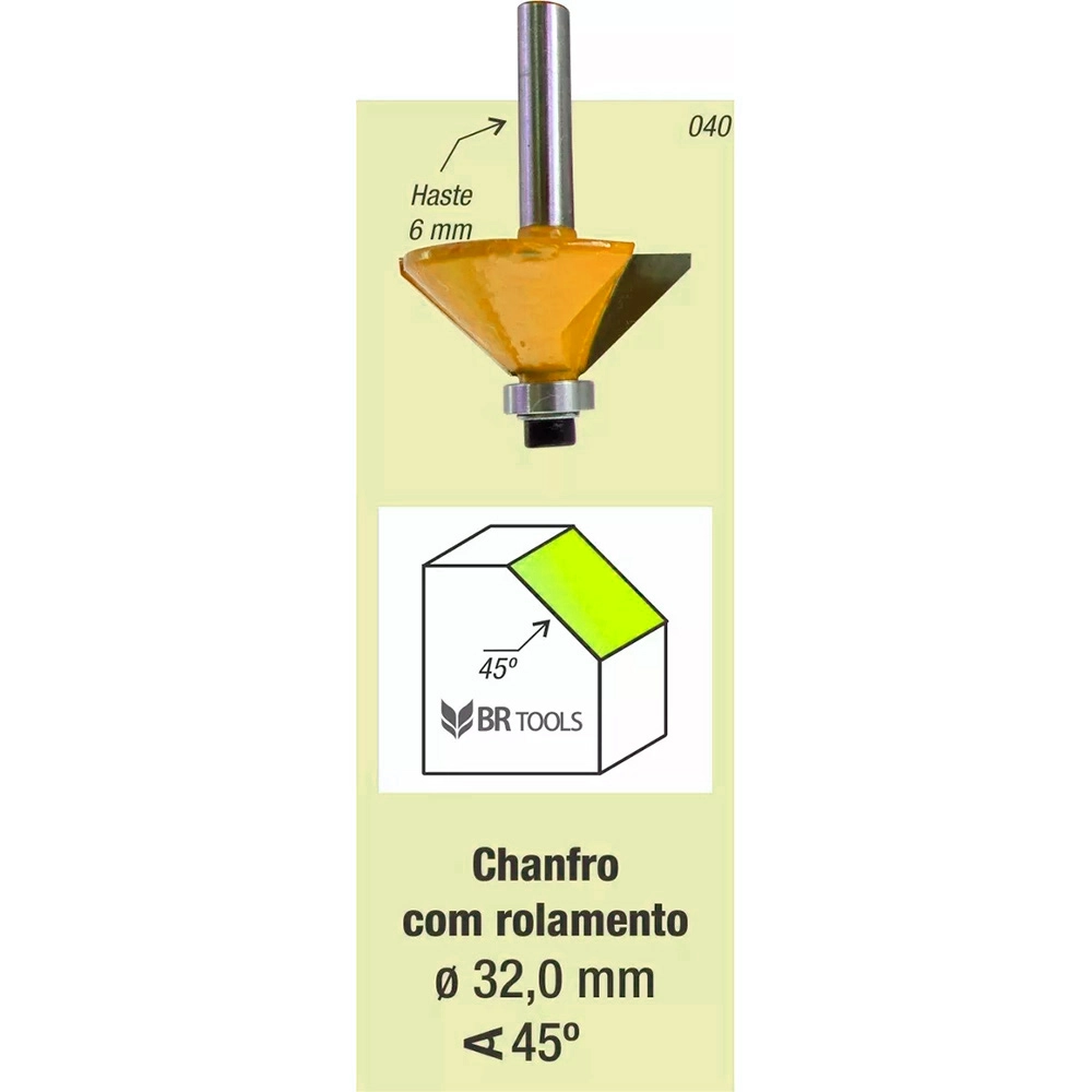 Fresa Tupia Chanfro 45 graus Rolamentada Haste 6mm Fresa Tupia Chanfro 45 graus Rolamentada Haste 6mm