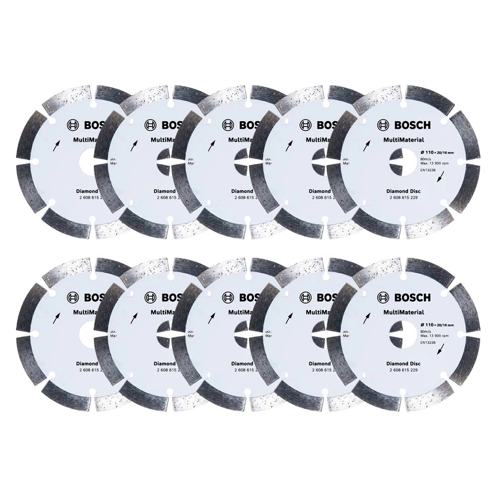 Kit 10 Disco Diamantado MultiMaterial Segmentado 110mm Bosch