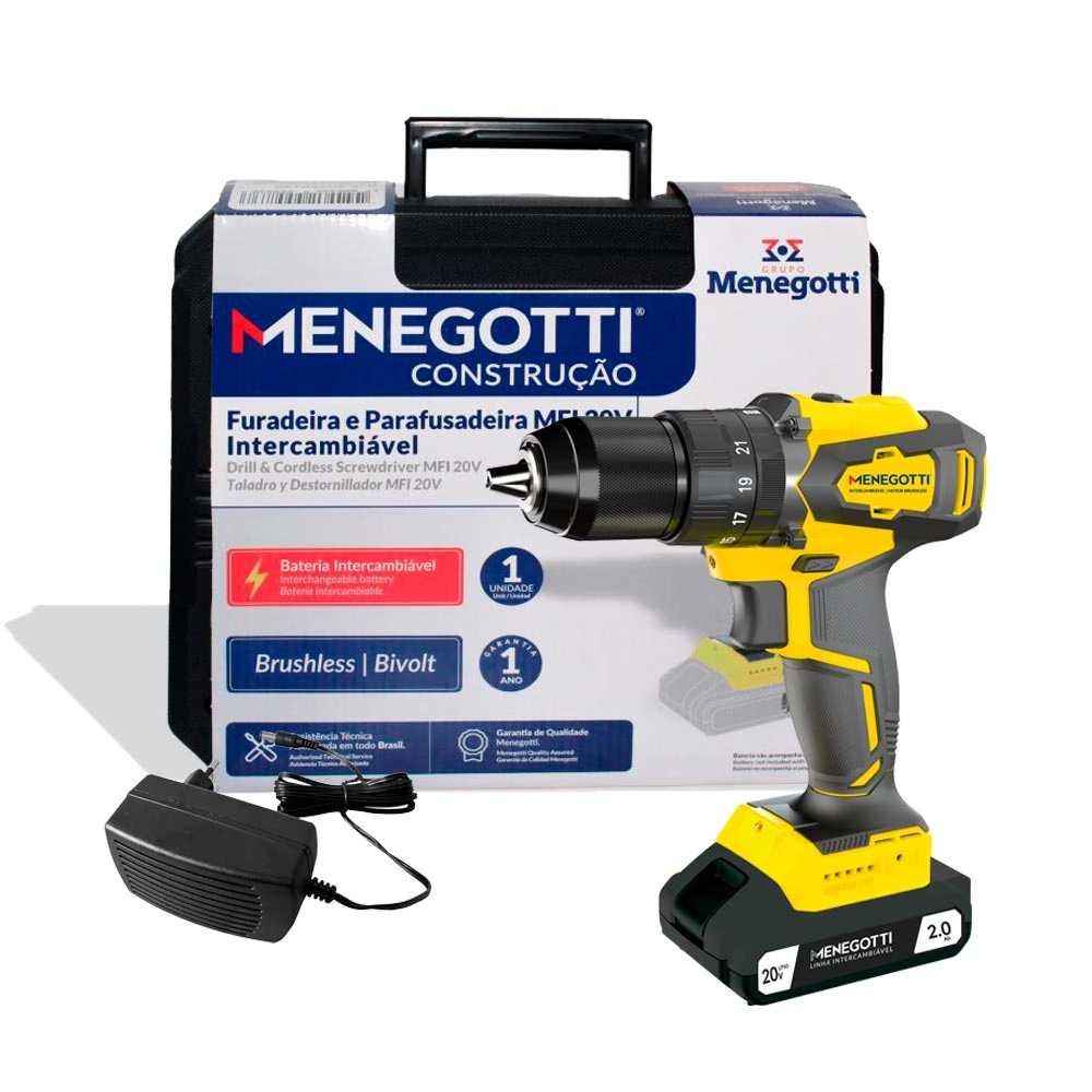 Parafusadeira Furadeira 1/2'' 13mm 2Ah 20V Brushless MFI20 Menegotti Parafusadeira Furadeira 1/2'' 13mm 2Ah 20V Brushless MFI20 Menegotti