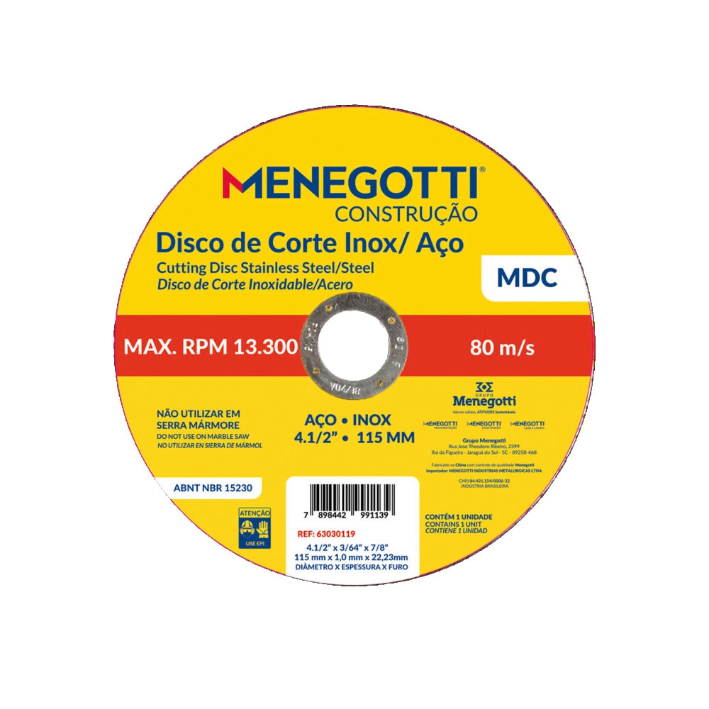 Disco de Corte Inox 4.1/2(115mm)" MDC Menegotti