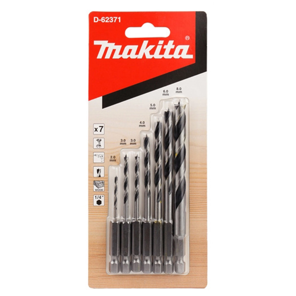 Kit Brocas 3 Pontas Madeira 7 Peças Hex 1/4 D62371 Makita Kit Brocas 3 Pontas Madeira 7 Peças Hex 1/4 D62371 Makita
