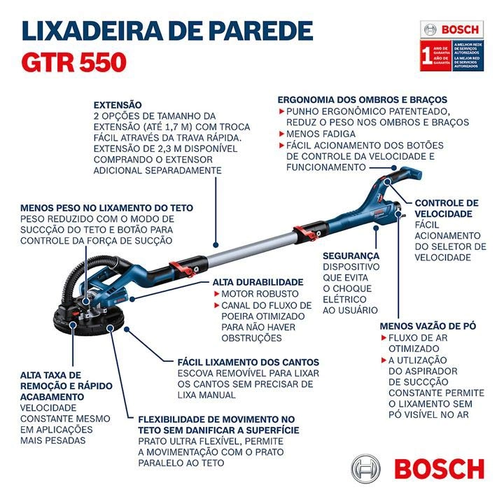 Lixadeira de Parede e Teto 550W GTR550 Bosch 