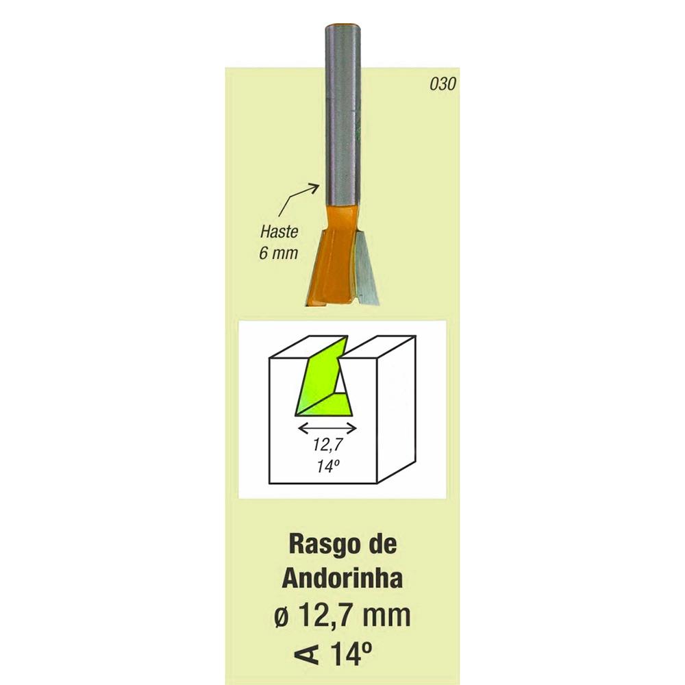 Fresa Tupia Encaixe Rabo De Andorinha 12,7mm Haste 6mm