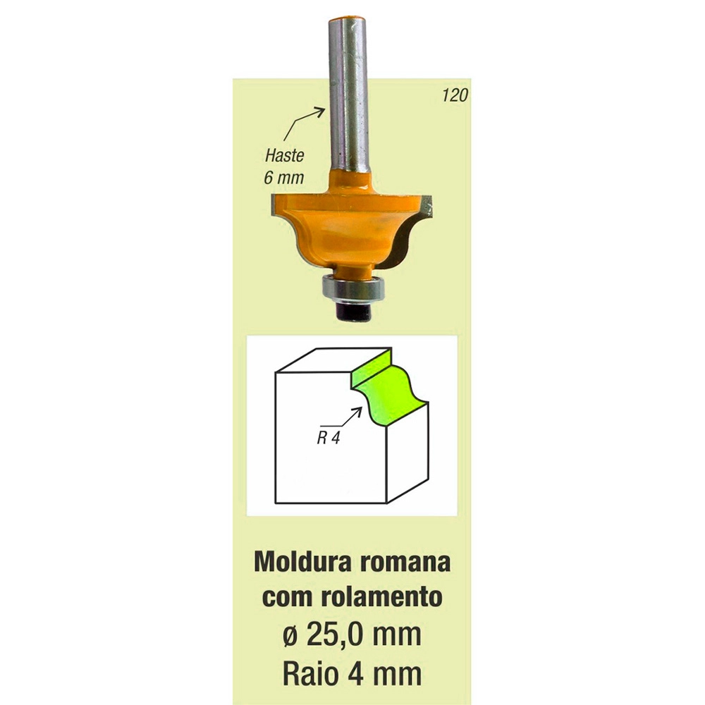 Fresa Tupia Moldura Romana Rolamentada Haste 6mm