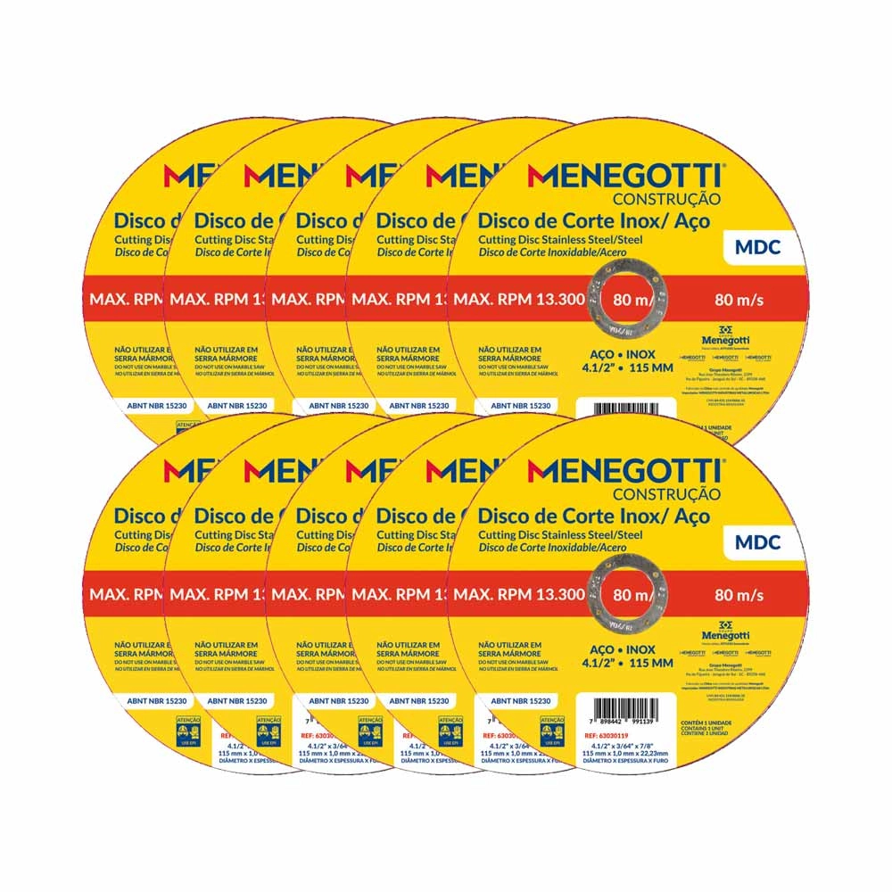 Kit 10 Disco de Corte Inox 4.1/2(115mm)" MDC Menegotti