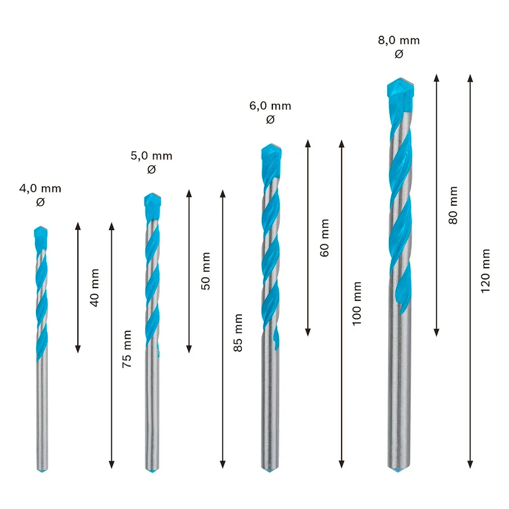 Kit 4un Broca 4 a 8mm Multiconstruction CYL-9 Bosch
