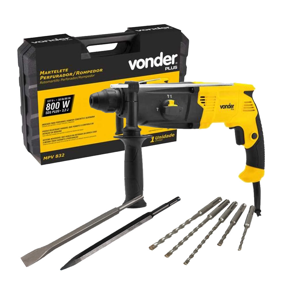 Martelete Sds Plus Perfurador e Rompedor 3 Modos 800w 3,2j MPV832KIT Vonder Martelete Sds Plus Perfurador e Rompedor 3 Modos 800w 3,2j MPV832KIT Vonder
