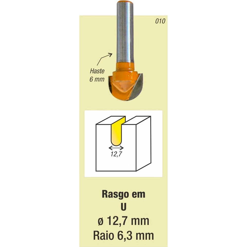 Kit 4 Fresa Tupia Borda Meia Cana 12,7mm Haste 6mm