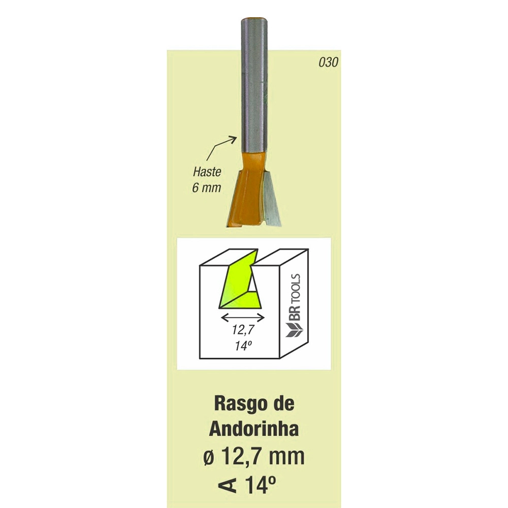 Fresa Tupia Encaixe Rabo De Andorinha 12,7mm Haste 6mm