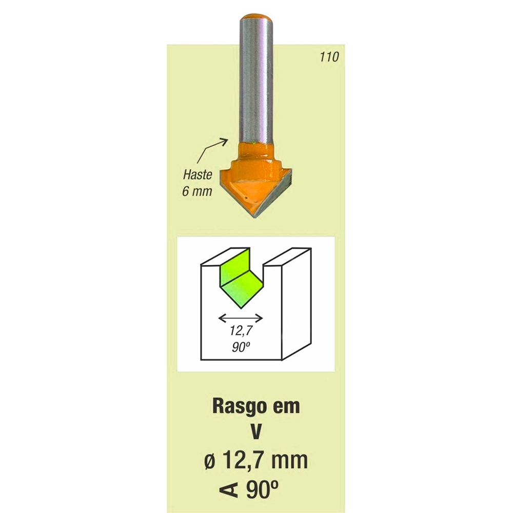 Kit 4 Fresa Tupia Ranhura Tipo V 90 Graus Haste 6mm