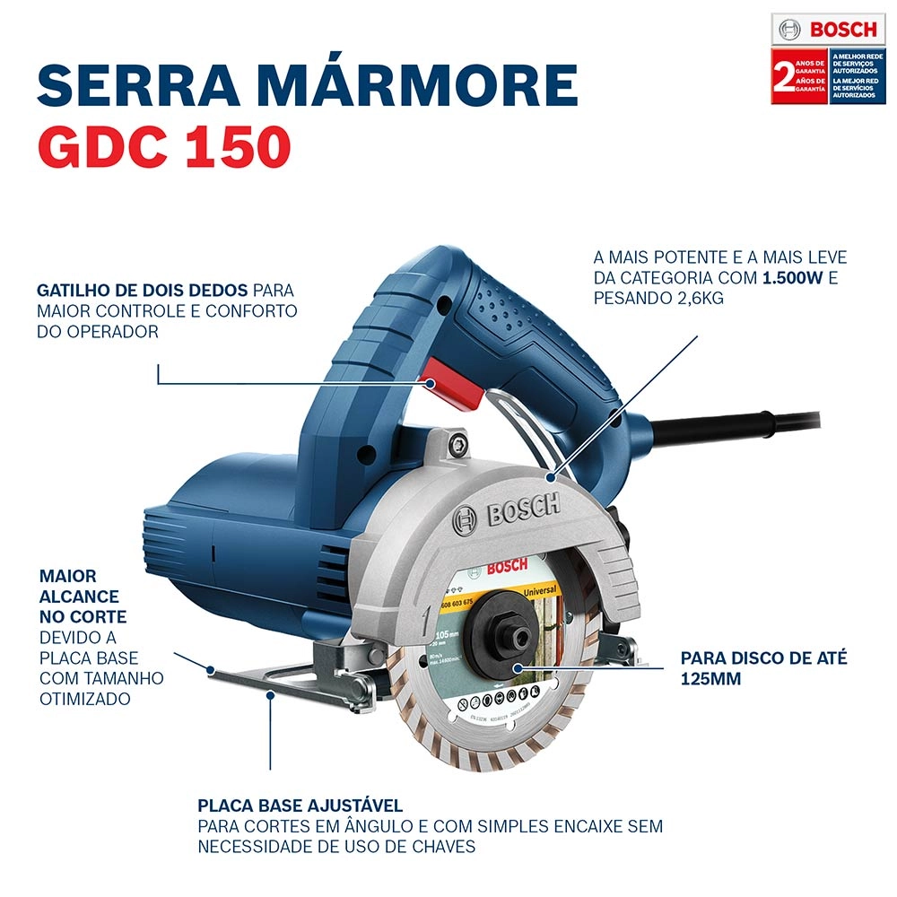 Serra Circular Mármore 5" 1500W Heavy Duty GDC150 Titan Bosch