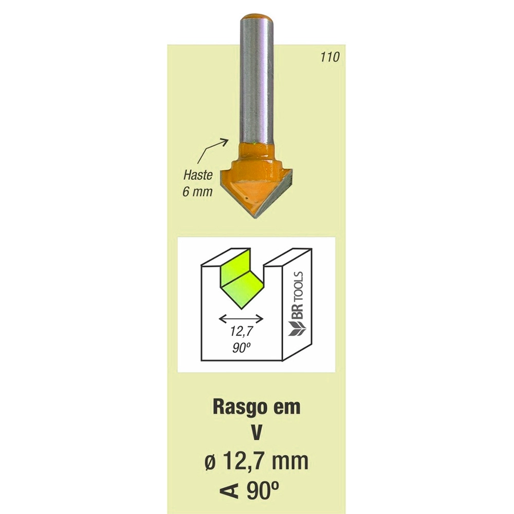 Fresa Tupia Ranhura Tipo V 90 Graus Haste 6mm