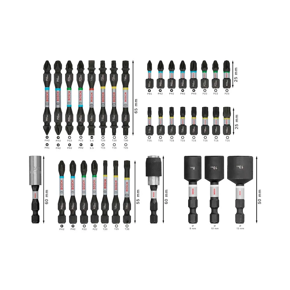 Jogo de Bits e Soquetes 36 Peças Pro Impact Bosch Jogo de Bits e Soquetes 36 Peças Pro Impact Bosch