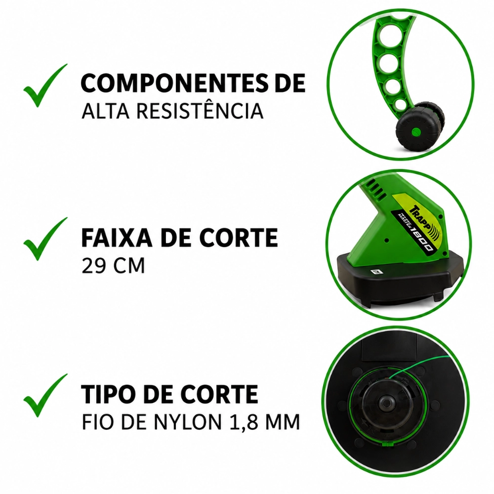 Aparador Grama Com Rodas Bipartido Turbo Master 1800 Trapp 127V Aparador Grama Com Rodas Bipartido Turbo Master 1800 Trapp 127V