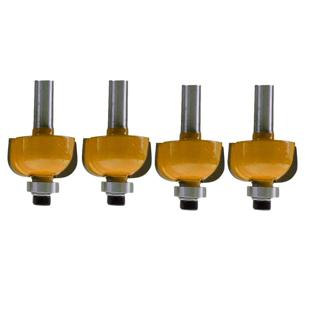 Kit 4 Fresa Tupia Borda Meia Cana Rolamentada 22mm Haste 6mm