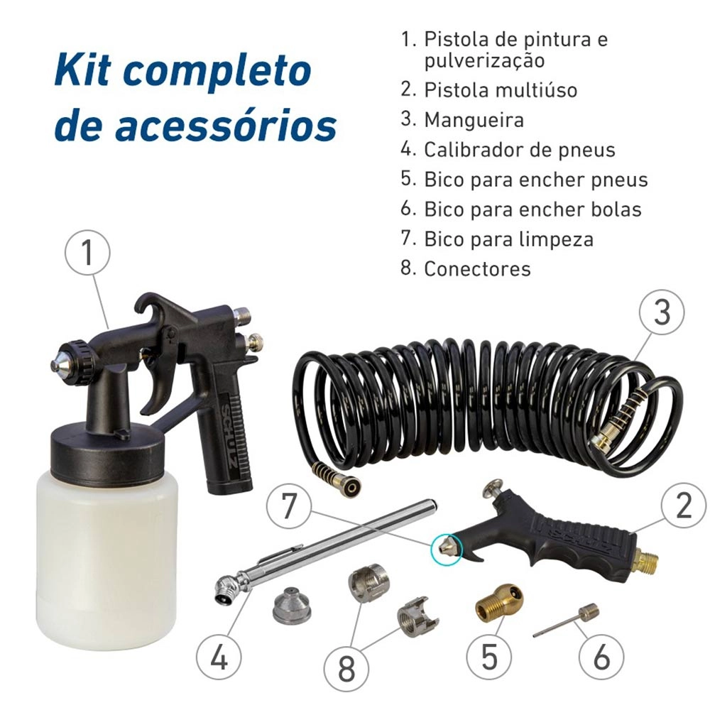 Compressor De Ar Jet Fácil Plus 9 Acessorios MS2,3 Schulz Compressor De Ar Jet Fácil Plus 9 Acessorios MS2,3 Schulz