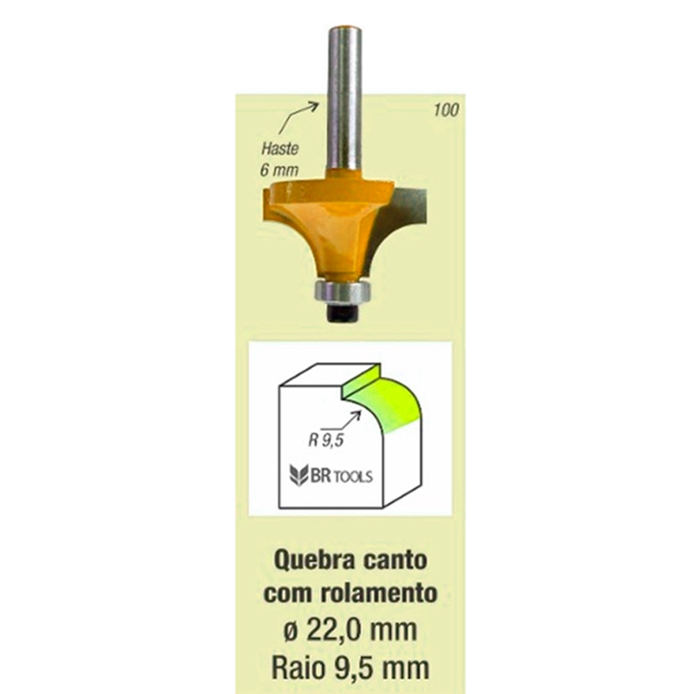Fresa Tupia Canto Arredondado Rolamentada Raio 9,5mm Haste 6mm