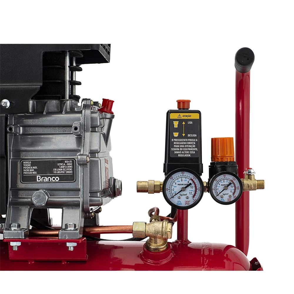 Compressor de Ar 1,9HP Monof 8 Pés 25 litros 115PSI BCA-25 Branco