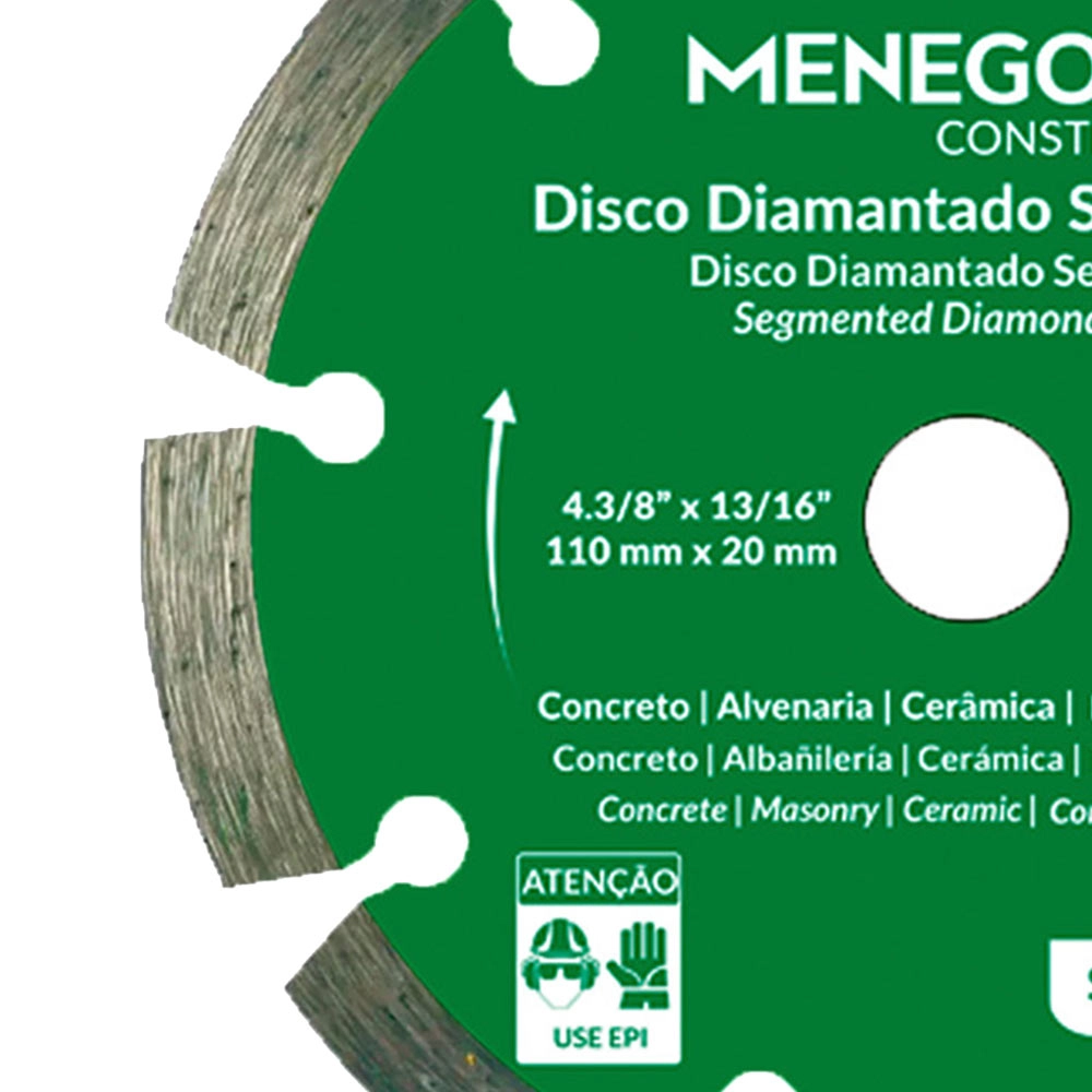 Kit 10 Disco Diamantado Segmentado 4.3/8 Pol (110mm) MDS Menegotti Kit 10 Disco Diamantado Segmentado 4.3/8 Pol (110mm) MDS Menegotti