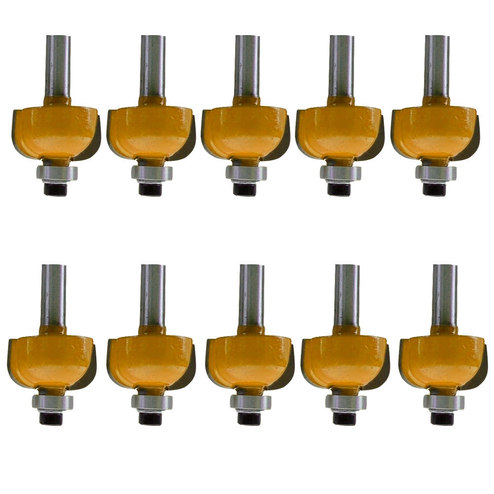 Kit 10 Fresa Tupia Borda Meia Cana Rolamentada 22mm Haste 6mm