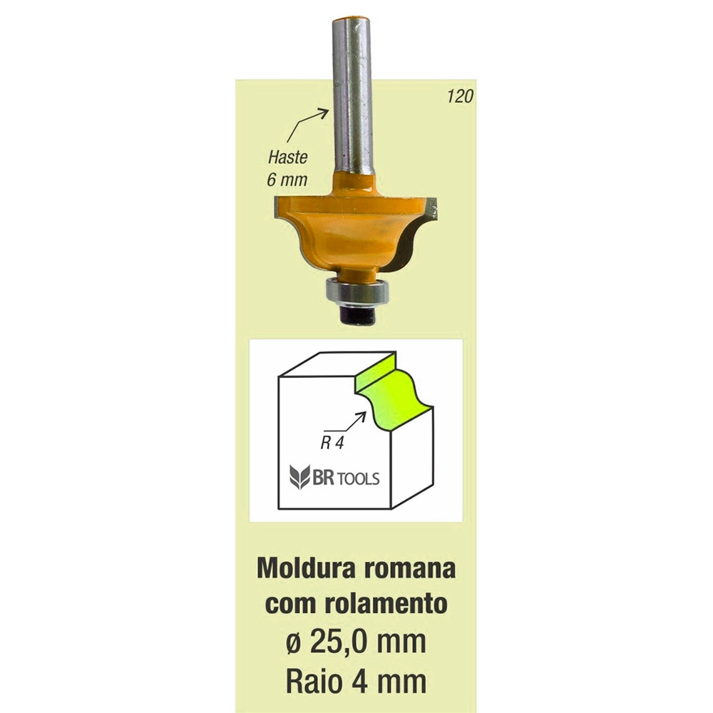 Fresa Tupia Moldura Romana Rolamentada Haste 6mm